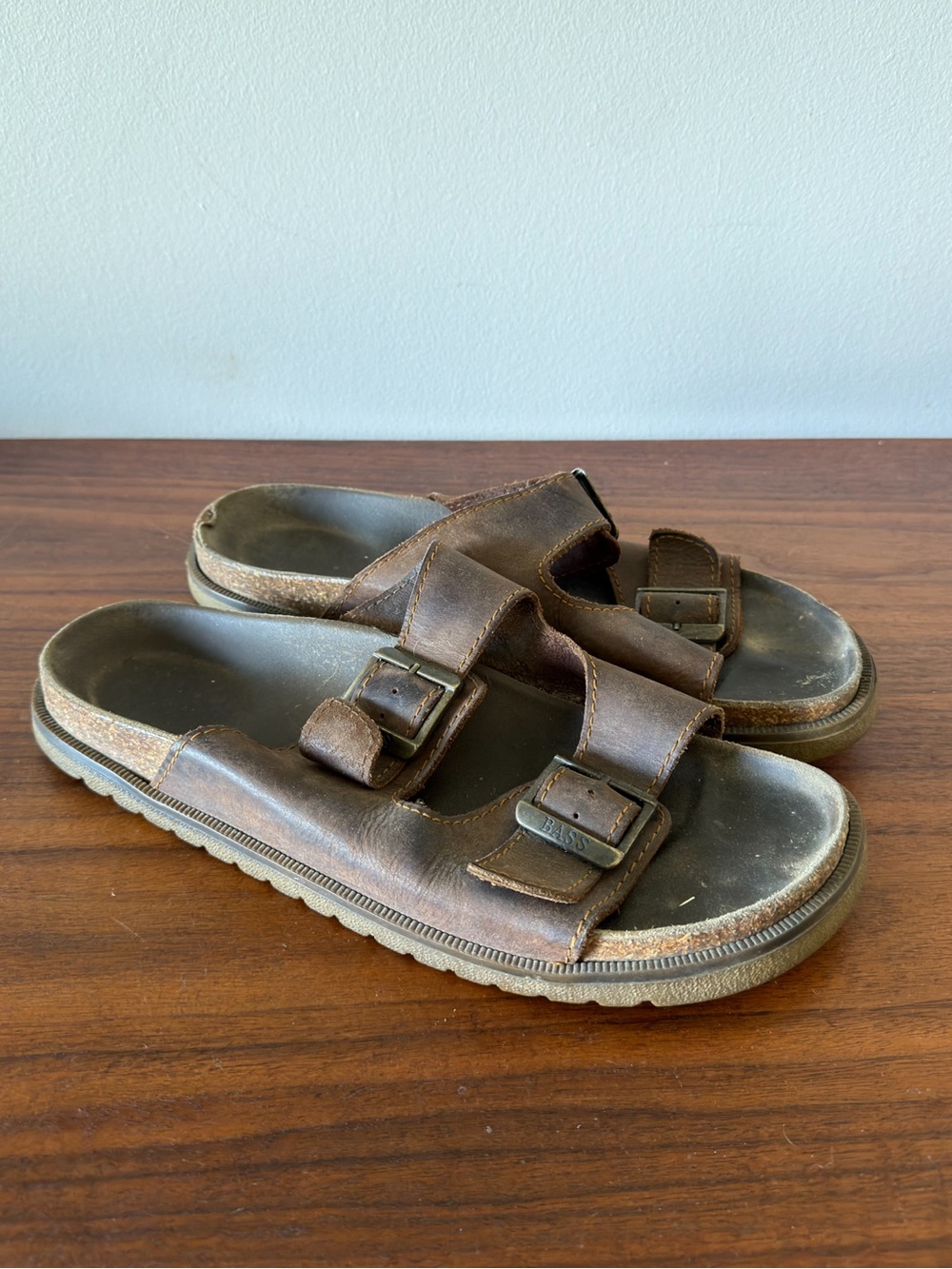 G.H. Bass Men’s 11.5 Brown Leather Double Buckle Slide Sandals Made in Italy